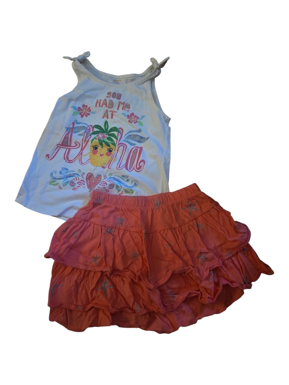 Gymboree White Tank Top with Coral Ruffled Skirt Set